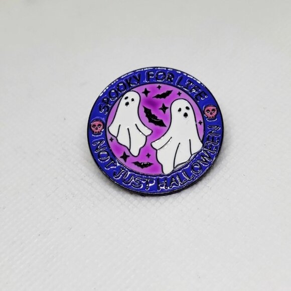 Spooky For Life Not Just Halloween Enamel Tac Pin Purple White 1 In - Picture 5 of 6